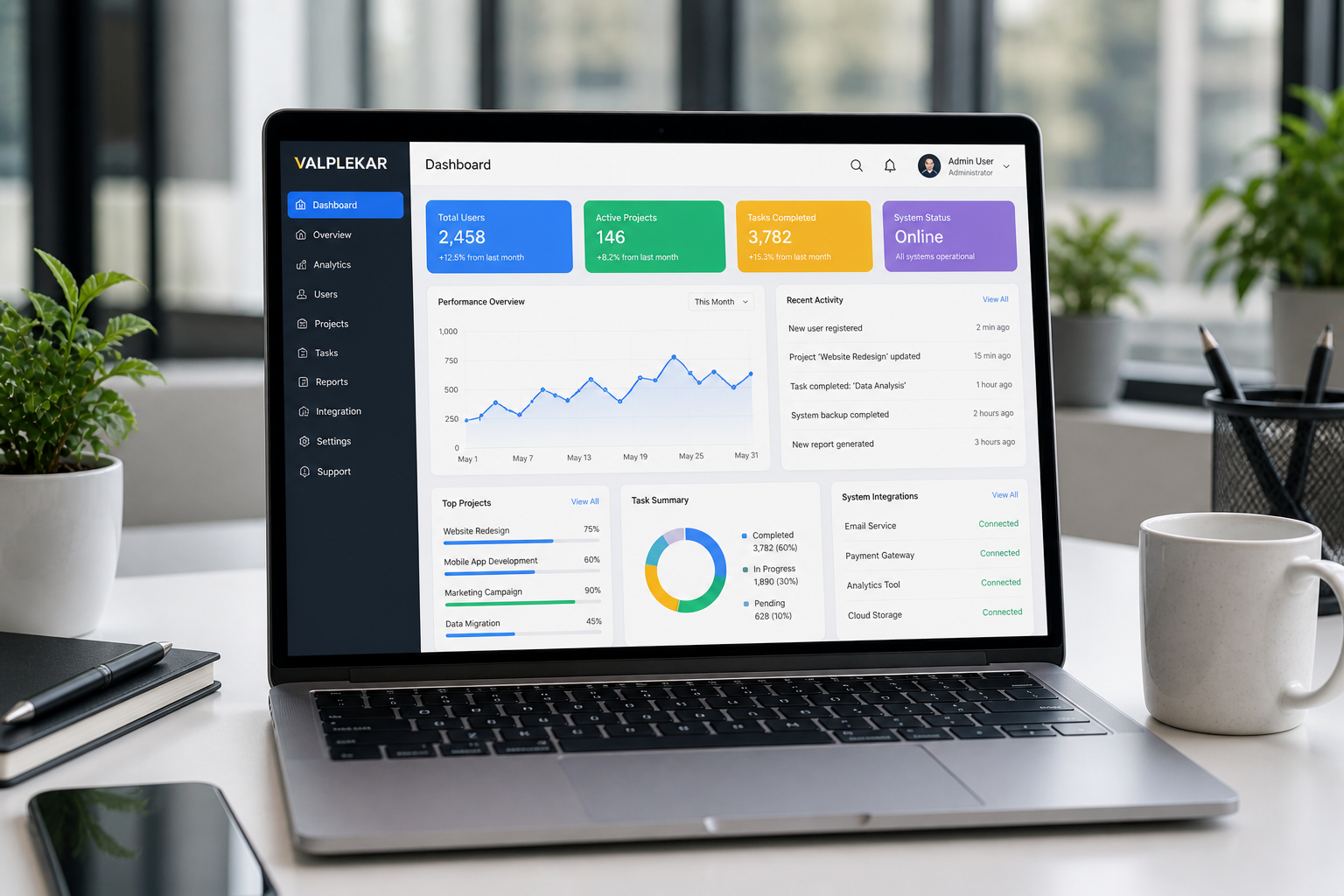 Valplekar system interface showcasing organized features and user-friendly design for efficient management